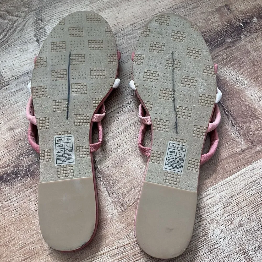White House Black Market Briella Adobe Strappy Slide Flats Pink Sandal Size 8.5M